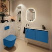 MONDIAZ TURE-DLUX 100cm toiletmeubel Jeans. EDEN wastafel Opalo positie links. Met 1 kraangat. SW1104378