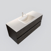 MONDIAZ VICA Badkamermeubelset - 120cm - 2 lades - wasbak Cloud midden - 1 kraangat - solid surface dark brown SW409944