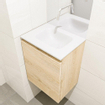 MONDIAZ OLAN Toiletmeubel 40x30x40cm met 0 kraangaten 1 lades washed oak mat Wastafel Lex midden Solid Surface Wit SW473442