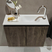MONDIAZ TURE Fonteinset - 60x23x50cm - 1 kraangat - 2 deuren - dark brown mat - Wasbak rechts - Solid Surface Wit SW475183