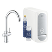 GROHE Blue Home 1-gats keukenkraan met duo C-uitloop starterkit met WiFi bluetooth Chilled & Sparkling 3x gekoeld + 3x bruisend water chroom SW228367