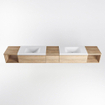 MONDIAZ BUKLA 280cm badmeubel met open module 40 L+R kleur Washed Oak met 3 lades. Wastafel CLOUD dubbel 0 kraangaten kleur Talc. SW1382292