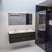 MONDIAZ VICA Badkamermeubelset - 150cm - 2 lades - wasbak Moon dubbel - 2 kraangaten - solid surface dark brown SW409889