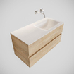 MONDIAZ VICA Badkamermeubelset - 100cm - 2 lades - wasbak Cloud rechts - 0 kraangaten - solid surface washed oak SW409935