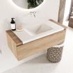 Mondiaz BUKLA Badkamermeubelset - 100x45x34cm - 0 kraangaten - wasbak midden - solid surface - Talc - greeploos - 1 lade - Melamine - Washed Oak SW704728