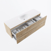 MONDIAZ VICA 150cm badmeubel onderkast Washed Oak 2 lades. Wastafel MOON midden 1 kraangat, kleur Talc. SW1381877