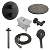 BRAUER Black Carving thermostatische Inbouw Regendouche - 3-weg - rond - set 84 - 30cm hoofddouche - plafondarm - 3-standen handdouche - doucheslang - wandaansluitbocht - mat zwart SW1159248