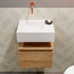 MONDIAZ ANDOR Toiletmeubel - 40x30x30cm - 0 kraangaten - 1 lades - washed oak mat - wasbak links - Solid surface - Wit SW474255