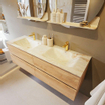 MONDIAZ VICA-DLUX Badkamermeubelset - 150cm - onderkast washed oak - 4 lades - inbouw wastafel cloud dubbel - 2 kraangaten - 60cm hoge versie - frape SW1088847