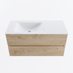 MONDIAZ VICA 100cm badmeubel onderkast Washed Oak 2 lades. Wastafel CLOUD links 1 kraangat, kleur Talc. SW1381947