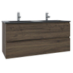 Adema Chaci Badkamermeubelset - 120x46x57cm - 2 keramische wasbakken zwart - 2 kraangaten - 2 lades - Spiegelkast - noten (hout) SW856570