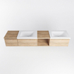 MONDIAZ BUKLA 200cm badmeubel met open module 40 rechts kleur Washed Oak met 3 lades. Wastafel CLOUD dubbel 2 kraangaten kleur Talc. SW1382189