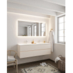 MONDIAZ VICA Badkamermeubelset - 150cm - 2 lades - wasbak Cloud dubbel - 2 kraangaten - solid surface linen SW411024