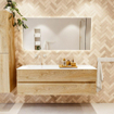 MONDIAZ VICA 150cm badmeubel onderkast Washed Oak 2 lades. Wastafel CLOUD links 1 kraangat, kleur Talc. SW1381827