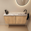 MONDIAZ TURE-DLUX 100cm toiletmeubel Washed Oak. EDEN wastafel Glace positie rechts. Met 1 kraangat. SW1103626