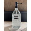 Wellmark Sanitiser helder glas zwarte pomp 1000ml tekst BE WISE SANITISE SW484808