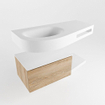 MONDIAZ RIVA Badkamermeubelset - 100x50x30cm - 1 lade - MDF Washed Oak mat - push to open - 1 kraangat - wasbak links - solid surface talc SW702365