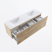 MONDIAZ VICA 150cm badmeubel onderkast Washed Oak 2 lades. Wastafel CLOUD dubbel 2 kraangaten, kleur Talc. SW1381829