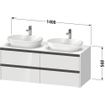 Duravit Ketho 2 wastafelonderbouwkast incl. consoleplaat met 4 laden voor dubbele waskommen 140x55x56.8cm met handgrepen antraciet betongrijs mat SW772754