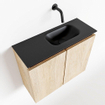 MONDIAZ TURE Fonteinset - 60x23x50cm - 0 kraangaten - 2 deuren - washed oak mat - Wasbak rechts - Solid Surface Zwart SW475472