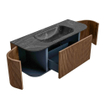 MONDIAZ KURVE-DLUX 120cm badmeubel met module 25 Len R kleur Walnut met 1 lade en 2 deuren. Wastafel BIG SMALL midden 1 kraangat kleur Lava. SW1137239