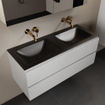 Mondiaz Aivy badmeubelset - 120x45x50cm - 0 kraangaten - 2 wasbakken urban Solid surface - Links en rechts - 2 lades - Met spiegelkast - MDF Talc SW892369