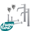FugaFlow Eccelente Sobrado Badkamer Slim Wastafelkraanset - voor dubbele wastafel - verhoogde wastafelkraan - always open plug - design sifon - Chroom SW1124442