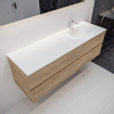 MONDIAZ VICA Badkamermeubelset - 150cm - 2 lades - wasbak Moon rechts - 1 kraangat - solid surface washed oak SW409917