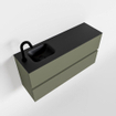 MONDIAZ ADA Toiletmeubel - 100x30x50cm - 1 kraangat - 2 lades - army mat - wasbak links - Solid surface - Zwart SW472960