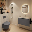 MONDIAZ TURE-DLUX 80cm toiletmeubel Dark Grey. EDEN wastafel Opalo positie rechts. Zonder kraangat. SW1104279