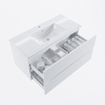 MONDIAZ VICA 100cm badmeubel onderkast Talc 2 lades. Wastafel DENIA midden 1 kraangat, kleur Glanzend Wit. SW1381791