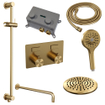 BRAUER Gold Edition Thermostatische Regendouche inbouw - drukknoppen - SET 69 - 20cm hoofddouche - gebogen muurarm - 3 standen handdouche - doucheslang - geïntegreerde glijstang - goud geborsteld PVD SW925677