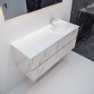 MONDIAZ VICA Badkamermeubelset - 120cm - 4 lades - wasbak Moon rechts - 1 kraangat - solid surface carrara marmer SW410258