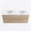 MONDIAZ VICA 120cm badmeubel onderkast Washed Oak 2 lades. Wastafel MOON dubbel 2 kraangaten, kleur Talc. SW1381936