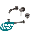 FugaFlow Eccelente Sobrado Badkamer Slim Wastafelkraanset - inbouw wastafelkraan - always open plug - verlaagde design sifon - PVD Gepolijst Gunmetal SW1124360