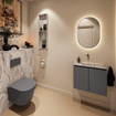 MONDIAZ TURE-DLUX 60cm toiletmeubel Dark Grey. EDEN wastafel Glace positie midden. Zonder kraangat. SW1103221