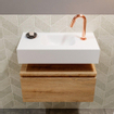 MONDIAZ ANDOR Toiletmeubel - 60x30x30cm - 1 kraangat - 1 lades - washed oak mat - wasbak midden - Solid surface - Wit SW474263