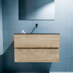 MONDIAZ ADA Toiletmeubel - 80x30x50cm - 0 kraangaten - 2 lades - washed oak mat - wasbak midden - Solid surface - Zwart SW473103