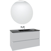 Adema Chaci Badkamermeubelset - 100x46x57cm - 1 keramische wasbak zwart - zonder kraangaten - 2 lades - ronde spiegel met verlichting - mat wit SW816296