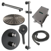BRAUER Gunmetal Carving thermostatische Inbouw Regendouche - 3-weg - rond - set 92 - 30cm hoofddouche - rechte muurarm - 3-standen handdouche - doucheslang - geïntegreerde glijstang - gunmetal geborsteld PVD SW1159130
