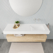 MONDIAZ ALAN 150cm - onderkast - washed oak - 1 lade - vrijhangende wastafel - wasbak rechts - 0 kraangaten - talc SW408602