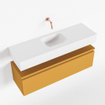 MONDIAZ ANDOR Toiletmeubel - 100x30x30cm - 0 kraangaten - 1 lades - ocher mat - wasbak midden - Solid surface - Wit SW474101