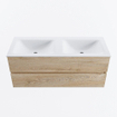 MONDIAZ VICA 120cm badmeubel onderkast Washed Oak 2 lades. Wastafel CLOUD dubbel 2 kraangaten, kleur Talc. SW1381904