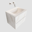 MONDIAZ VICA Badkamermeubelset - 60cm - 2 lades - wasbak Cloud midden - 0 kraangaten - solid surface carrara marmer SW410276