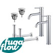 FugaFlow Eccelente Sobrado Badkamer Wastafelkraanset - voor dubbele wastafel - verhoogde wastafelkraan - always open plug - design sifon - Chroom SW1124276