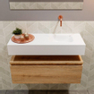 MONDIAZ ANDOR Toiletmeubel - 80x30x30cm - 0 kraangaten - 1 lades - washed oak mat - wasbak rechts - Solid surface - Wit SW474269