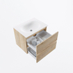 MONDIAZ VICA 60cm badmeubel onderkast Washed Oak 2 lades. Wastafel MOON midden zonder kraangat, kleur Talc. SW1381814