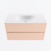 MONDIAZ VICA Badkamermeubelset - 90cm - onderkast rosee- 2 lades - wastafel moon midden - 1 kraangat - 60cm hoge versie - talc SW1081137