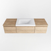 MONDIAZ BUKLA 140cm badmeubel met module 40 kleur Washed Oak met 3 lades. Wastafel CLOUD midden 1 kraangat kleur Talc. SW1381997