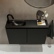MONDIAZ TURE Fonteinset - 80x23x50cm - 1 kraangat - 2 deuren - urban mat - Wasbak links - Solid Surface Zwart SW475257